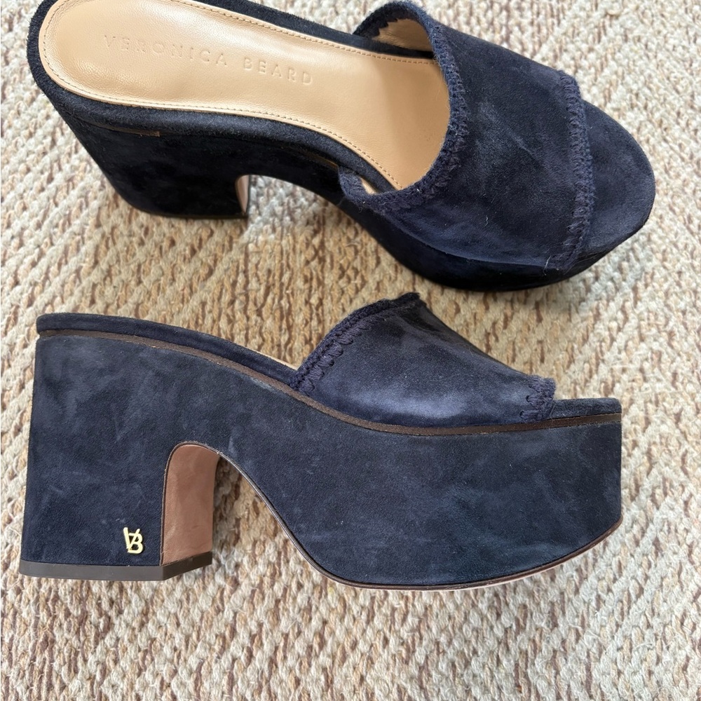 Veronica Beard Navy Suede Platform Mule Sandals